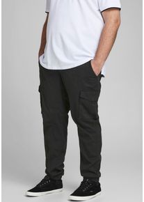 Jack & Jones PlusSize Cargohose "PAUL FLAKE", Herren, Gr. 46 (6XL), L&auml;nge 30, schwarz, Web, Obermaterial: 98% Baumwolle, 2% Elasthan, JACK & JONES PLUSSIZE, unifarben, slim fit normal, Hosen Cargohose