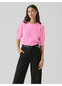 V&eacute;ro Moda Rundhalspullover VERO MODA "VMDOFFY 2/4 O-NECK PULLOVER GA NOOS", Damen, Gr. L, bonbon detail:melange, Strick, Obermaterial: 94% Polyester, 3% Elasthan, 3% Nylon, meliert, regular fit normal, Rundhals, Puff&auml;rmel Strickb&uuml;ndchen, Pullover Rundhalspullover, mit kurzen Puff&auml;rmeln