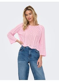 Rundhalspullover Only "ONLNOLA LIFE 3/4 PULLOVER KNT NOOS", Damen, Gr. XL, pink (candy pink), Strick, Obermaterial: 70% Baumwolle, 30% Polyester, unifarben, taillenlang, Rundhals, Strickb&uuml;ndchen, Pullover Rundhalspullover