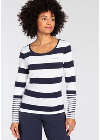 Langarmshirt Kangaroos, Damen, Gr. 52/54, blau (marine, wei&szlig;), Rippware, Obermaterial: 100% Baumwolle, geringelt, gestreift, k&ouml;rpernah h&uuml;ftbedeckend, Rundhals, Shirts Langarmshirt, Langarm, sehr figurbetonte Passform, aus 100% Baumwolle, Topseller