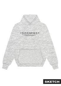 Jack & Jones Kapuzensweatshirt JACK & JONES "JCOPOINT BRANDING SWEAT HOOD FST", Herren, Gr. XXL, wei&szlig; melange, angeraute Sweatware, Obermaterial: 100% Polyester, bedruckt, meliert, regular fit, Rippb&uuml;ndchen, Sweatshirts Kapuzensweatshirt