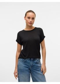 V&eacute;ro Moda Kurzarmpullover VERO MODA "VMBRIANNA SS O-NECK PULLOVER BOO REP", Damen, Gr. S, schwarz (schwarz detail:solid), Feinstrick, Obermaterial: 58% Viskose, 38% Polyester, 4% Elasthan, unifarben, normal normal, Rundhals, angeschnitten,mit Umschlag, Pullover Kurzarmpullover, mit &uuml;berschnittenen Schultern mit Umschlagsaum