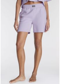 Sweathose Lascana, Damen, Gr. 44/46, N-Gr, lila, Sweatware, Obermaterial: 60% Baumwolle, 40% Polyester, unifarben, Basic, Basic ca. Mitte Oberschenkel, Hosen Sweathose, mit geripptem Hosenbund, Loungewear, Loungeanzug