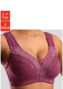 Entlastungs-BH Petite Fleur, Damen, Gr. 100, Cup D, lila (burgund, wei&szlig;), Spitze, Obermaterial: 55% Baumwolle, 40% Polyamid, 5% Elasthan, BHs Entlastungs-BH, ohne B&uuml;gel, Baumwollqualit&auml;t, Packung