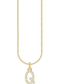 Kette mit Anh&auml;nger Thomas Sabo "Buchstabe" Gr. 45, gold (gelbgoldfarben, wei&szlig;), Halsketten, Damen, 45, Q, Silber 925 (recycelt), Kette mit Anh&auml;nger, mit Zirkonia (synth.)