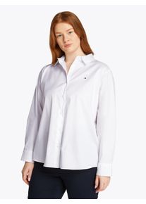 Hemdbluse Tommy Hilfiger Curve "CRV ESS POPLIN REGULAR SHIRT", Damen, Gr. 52, wei&szlig; (th optic wei&szlig;), Web, Obermaterial: 69% Baumwolle, 27% Polyamid, 4% Elasthan, unifarben, oversize h&uuml;ftbedeckend, &Auml;rmel mit &Auml;rmelschlitz 2-Knopf-Manschette mit Kn&ouml;pfen, Blusen Hemdbluse, in Gro&szlig;en Gr&ouml;&szlig;en, Popeline Qualit&auml;t, Logostickerei