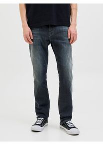 Jack & Jones Slim-fit-Jeans JACK & JONES "JJIGLENN &ndash; Jeans mit Stretch, niedriger Leibh&ouml;he und Taschen", Herren, Gr. 36, L&auml;nge 34, blau (blau, denim), Denim/Jeans, Obermaterial: 70% Baumwolle, 28% Polyester, 2% Elasthan, Abriebeffekte, slim fit kn&ouml;chellang, Jeans Slim-fit-Jeans, Baumwollmischung, slim fit