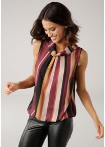 Blusentop Laura Scott, Damen, Gr. 42, rot (bordeaux, gestreift), Web, Obermaterial: 97% Polyester, 3% Elasthan, gestreift, figurumspielend h&uuml;ftlang, Blusen Blusentop, mit verschiedenen Designs, Topseller