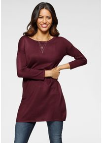 Longpullover Laura Scott, Damen, Gr. 48, rot (rotbraun), Feinstrick, Obermaterial: 70% Viskose, 30% Polyamid, meliert, unifarben, Basic, l&auml;ssig geschnitten, Rundhals, Pullover Longpullover, Feinstrick mit U-Boot Ausschnitt und seitlichem Schlitz