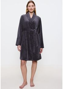 Morgenmantel Triumph "Robes Fleece Robe 01", Damen, Gr. 40/42, grau (ink gray), Obermaterial: 100% Polyester, Midil&auml;nge, Hausm&auml;ntel Morgenmantel, warmer Morgenmantel