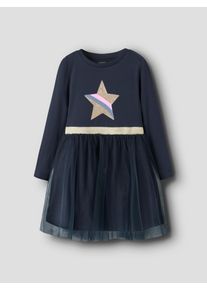 T&uuml;llkleid name it "NMFNASTAR LS DRESS", M&auml;dchen, Gr. 98, N-Gr, blau (navy blazer), T&uuml;ll, Obermaterial: 65% Baumwolle, 33% Polyester, 2% Elasthan, Rundhals, Kleider T&uuml;llkleid