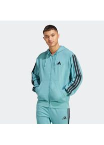 Kapuzensweatshirt adidas Sportswear "ESSENTIALS 3-STREIFEN FRENCH TERRY", Herren, Gr. S, schwarz (powder teal, schwarz), Obermaterial: 55% Baumwolle, 36% Polyester, 9% Viskose, normal, Rundhals, angesetztes B&uuml;ndchen, Sweatshirts Kapuzensweatshirt