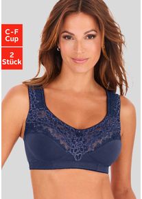 Entlastungs-BH Petite Fleur, Damen, Gr. 80, Cup D, blau (blau, wei&szlig;), Spitze, Obermaterial: 55% Baumwolle, 40% Polyamid, 5% Elasthan, BHs Entlastungs-BH, ohne B&uuml;gel, Baumwollqualit&auml;t, Packung