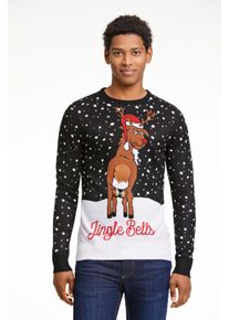 Weihnachtspullover LINDBERGH, Herren, Gr. XL, schwarz, Strick, Obermaterial: 100% Polyacryl, bedruckt, relaxed fit h&uuml;ftbedeckend, Rundhals, Flachstrickb&uuml;ndchen, Pullover Weihnachtspullover, in Weihnachts-Optik