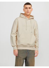 Jack & Jones Kapuzensweatshirt JACK & JONES "JORFREDERIKSBERG SWEAT HOOD SN", Herren, Gr. L, wei&szlig; (antique wei&szlig;), angeraute Sweatware, Obermaterial: 85% Baumwolle, 15% Polyester, unifarben, regular fit, Rippb&uuml;ndchen, Sweatshirts Kapuzensweatshirt