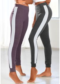 Leggings Arizona, Damen, Gr. 36/38, N-Gr, lila (anthrazit, meliert, pflaume), Strick, Graumeliert (Obermaterial): 85% Baumwolle, 10% Polyester, 5% Elasthan. Obermaterial: 55% Baumwolle, 40% Polyester, 5% Elasthan, unifarben mit Farbeinsatz, Basic, bequem lang, Hosen Leggings, mit breitem Streifen