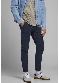 Jack & Jones Cargohose JACK & JONES "PAUL FLAKE", Herren, Gr. 36, L&auml;nge 32, blau (navy blazer), Web, Obermaterial: 98% Baumwolle, 2% Elasthan, unifarben, bequem normal, Hosen Cargohose