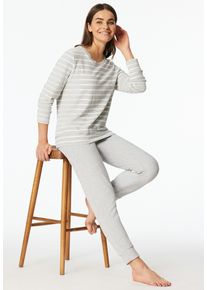 Schlafanzug Schiesser "Casual Essentials", Damen, Gr. 36, silbergrau, meliert, Frottee, Obermaterial: 80% Baumwolle, 20% Polyester, bequem lang, Rundhals, Homewear-Sets Schlafanzug, w&auml;rmende Frottee-Qualit&auml;t, Rundhalsausschnitt, lang&auml;rmelig