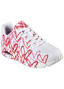 Wedgesneaker Skechers "UNO-SPREAD THE LOVE", Damen, Gr. 41, wei&szlig; (wei&szlig;, rot), Lederimitat, kontrastfarbene Details, Schuhe Wedgesneaker, Freizeitschuh, Halbschuh, Schn&uuml;rschuh mit coolem Graffiti-Print