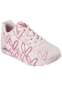 Wedgesneaker Skechers "UNO-SPREAD THE LOVE", Damen, Gr. 35, bunt (rosa, wei&szlig;, multi), Lederimitat, kontrastfarbene Details, Schuhe Wedgesneaker, Freizeitschuh, Halbschuh, Schn&uuml;rschuh mit coolem Graffiti-Print