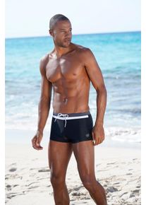 Boxer-Badehose Bugatti "Claas", Herren, Gr. 4, N-Gr, schwarz, Elasthan, Polyamid, unifarben mit Farbeins&auml;tzen, Badehosen Boxer-Badehose, mit kontrastfarbenen Details