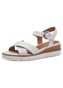 Keilsandalette Tamaris, Damen, Gr. 42, wei&szlig;, Leder, Schuhe Keilsandalette, Sommerschuh, Riemchensandale mit Ziern&auml;hten