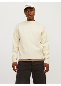 Jack & Jones Rundhalspullover JACK & JONES "JORVESTERBRO KNIT CREW NECK SN", Herren, Gr. S, wei&szlig; (sea salt), Strick, Obermaterial: 57% Polyester, 30% Viskose, 13% Nylon, unifarben, relaxed fit h&uuml;ftlang, Rundhals, Rippb&uuml;ndchen, Pullover Rundhalspullover