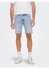 Only & Sons Jeansshorts ONLY & SONS "ONSPLY LIGHT BLUE 5189 SHORTS DNM NOOS", Herren, Gr. XXL, N-Gr, blau (light blau denim), Denim/Jeans, Obermaterial: 99% Baumwolle, 1% Elasthan, unifarben, Basic schmal, Jeans Jeansshorts