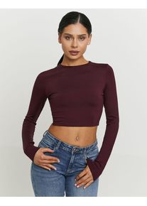Langarmshirt Tally Weijl "STSPAPRETTY2", Damen, Gr. M, midnight burgundy, Jersey, Obermaterial: 93% Polyamid, 7% Elasthan, unifarben, figurbetont bauchfrei, Rundhals, Shirts Langarmshirt, Materialmix, Basic Shirt, bauchfrei in schlichter Optik