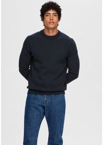 Rundhalspullover Selected "SLHDANE LS KNIT STRUCTURE CREW NECK NOOS", Herren, Gr. M, blau (sky captain), Strick, Obermaterial: 100% Baumwolle, unifarben, regular fit normal, Rundhals, Rippb&uuml;ndchen, Pullover Rundhalspullover, Baumwolle, regular fit