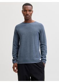 Jack & Jones Rundhalspullover JACK & JONES "JJEHILL KNIT CREW NECK NOOS", Herren, Gr. L, blau mirage, Strick, Obermaterial: 100% Baumwolle, unifarben, regular fit normal, Rundhals, gerader Abschluss, Pullover Rundhalspullover, Baumwolle, regular fit
