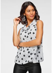 Blusentop Laura Scott, Damen, Gr. 46, schwarz-wei&szlig; (wei&szlig;, schwarz, gepunktet), Web, Obermaterial: 97% Polyester, 3% Elasthan, bedruckt, gemustert, gepunktet, mehrfarbig, figurumspielend h&uuml;ftlang, Blusen Blusentop, mit verschiedenen Designs, Topseller