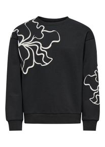 Sweatshirt KIDS Only "KOGODESSA L/S O-NECK BOX UB CP SWT", M&auml;dchen, Gr. 122/128, schwarz (schwarz detail:blurry flower), Sweatware, Obermaterial: 80% Baumwolle, 20% Polyester, bedruckt, normal, Rundhals, Sweatshirts Sweatshirt, mit coolen Outline-Prints