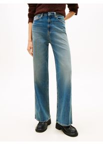 Weite Jeans Tommy Jeans "Claire High Rise", Damen, Gr. 33, L&auml;nge 30, blau (denim schwarz 1), Denim/Jeans, Obermaterial: 99% Baumwolle, 1% Elasthan, unifarben, weit lang, Jeans Weite Jeans, mit Logo-Badge