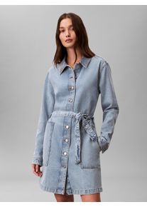 Jeanskleid Calvin Klein Jeans "BELTED DENIM MINI DRESS COASTAL", Damen, Gr. XL (44), N-Gr, coastal light, Denim/Jeans, Obermaterial: 100% Baumwolle, unifarben, relaxed fit kniefrei, Rundhals, &Auml;rmel mit &Auml;rmelschlitz 1-Knopf-Manschette, Kleider Jeanskleid, Regular Fit, durchgehende Knopfleiste und G&uuml;rtel