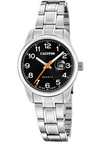 Quarzuhr Calypso Watches "Basic", silber (silberfarben, schwarz), Armbanduhren, Damen, Quarzuhr, Armbanduhr, Damenuhr, Edelstahlarmband, analog, Tag