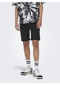 Only & Sons Jeansshorts ONLY & SONS "ONSPLY LIGHT BLUE 5189 SHORTS DNM NOOS", Herren, Gr. M, N-Gr, schwarz (schwarz denim), Denim/Jeans, Obermaterial: 72% Baumwolle, 26% Polyester, 2% Elasthan, unifarben, Basic schmal, Jeans Jeansshorts