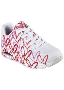 Wedgesneaker Skechers "UNO-SPREAD THE LOVE", Damen, Gr. 36, wei&szlig; (wei&szlig;, rot), Lederimitat, kontrastfarbene Details, Schuhe Wedgesneaker, Freizeitschuh, Halbschuh, Schn&uuml;rschuh mit coolem Graffiti-Print