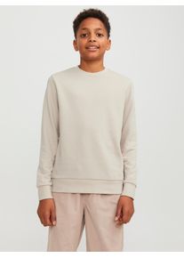 Jack & Jones Sweatshirt JACK & JONES JUNIOR "JJEBRADLEY einfach kombinierbar, pflegeleicht", Jungen, Gr. 128, wei&szlig; (moonbeam), angeraute Sweatware, Obermaterial: 61% Polyester, 39% Baumwolle, unifarben, regular fit normal, Rundhals, Rippb&uuml;ndchen, Sweatshirts Sweatshirt, Materialmix, regular fit