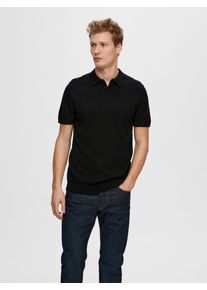 Poloshirt Selected "SLHBERG SS KNIT POLO NOOS", Herren, Gr. S, schwarz, Strick, Obermaterial: 100% Baumwolle, unifarben, regular fit, Shirts Poloshirt, aus Feinstrick