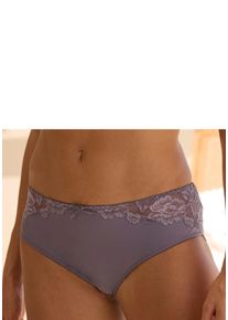 Tanga Lascana "Vittoria", Damen, Gr. 44/46, grau, Obermaterial: 84% Polyamid (TACTEL), 16% Elasthan (LYCRA), k&ouml;rpernah, Unterhosen Tanga, mit Spitzeneins&auml;tzen