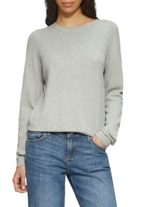 Rundhalspullover QS, Damen, Gr. L, grau (light grau), Strick, Obermaterial: 60% Viskose, 40% Baumwolle, unifarben, regular fit taillenbedeckt, Rundhals, Rippb&uuml;ndchen, Pullover Rundhalspullover, in Strick-Optik