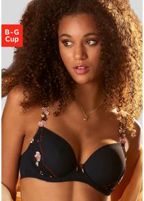 Schalen-BH Lascana "Maria", Damen, Gr. 75, Cup C, bunt (schwarz, bunt), Spitze, Obermaterial: 72% Polyamid, 24% Polyester, 4% Elasthan, BHs Schalen-BH, mit wundersch&ouml;nen Blumen-Tr&auml;gern, sexy Dessous