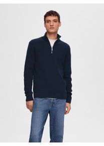 Troyer Selected "SLHDANE LS KNIT STRUCTURE HALF ZIP NOOS", Herren, Gr. M, blau (sky captain), Strick, Obermaterial: 100% Baumwolle, unifarben, regular fit normal, ohne Ausschnitt, Rippb&uuml;ndchen, Pullover Troyer, Baumwolle, regular fit
