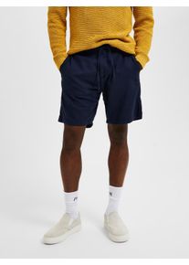 Chinoshorts Selected "SLHREGULAR-BRODY SUN SHORTS NOOS", Damen, Gr. S, N-Gr, blau (schwarz sapphir), Web, Obermaterial: 54% Baumwolle, 45% Leinen, 1% Elasthan, unifarben, regular fit ca. Mitte Oberschenkel, Hosen Chinoshorts