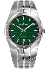 Quarzuhr Jacques Lemans "Monte Carlo", silber (silberfarben, dunkelgr&uuml;n), Armbanduhren, Herren, Quarzuhr, Armbanduhr, Herrenuhr, Datum, Leuchtzeiger, Edelstahlarmband