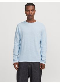 Jack & Jones Rundhalspullover JACK & JONES "JJEGEORGE KNIT CREW NECK NOOS", Herren, Gr. M, blau (chambray blau detail:with cloud dancer), Strick, Obermaterial: 85% Baumwolle, 15% Polyester, unifarben, relaxed fit taillenbedeckt, Rundhals, B&uuml;ndchen, Pullover Rundhalspullover, mit Strick Optik