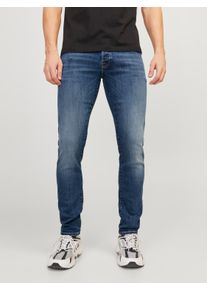 Jack & Jones Slim-fit-Jeans JACK & JONES "JJIGLENN &ndash; Jeans mit Stretch, niedriger Leibh&ouml;he und Taschen", Herren, Gr. 31, L&auml;nge 32, blau (blau denim), Denim/Jeans, Obermaterial: 80% Baumwolle, 18% Polyester, 2% Elasthan, Abriebeffekte, slim fit kn&ouml;chellang, Jeans Slim-fit-Jeans, Baumwollmischung, slim fit