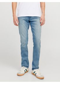 Jack & Jones Slim-fit-Jeans JACK & JONES "JJIGLENN &ndash; Jeans mit Stretch, niedriger Leibh&ouml;he und Taschen", Herren, Gr. 29, L&auml;nge 32, blau (blau, denim), Denim/Jeans, Obermaterial: 100% Baumwolle, Abriebeffekte, slim fit kn&ouml;chellang, Jeans Slim-fit-Jeans, Baumwollmischung, slim fit