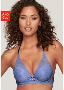 Neckholder-BH Nuance "Vivianna", Damen, Gr. 75, Cup D, kornblumenblau, Microtouch, Obermaterial: 60% Polyamid, 35% Polyester, 5% Elasthan, BHs Neckholder-BH, mit verschiedenen Tragevarianten, mit floraler Spitze, Dessous